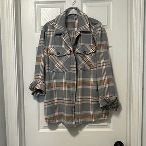 Plaid Gray and Brown Women's Shacket